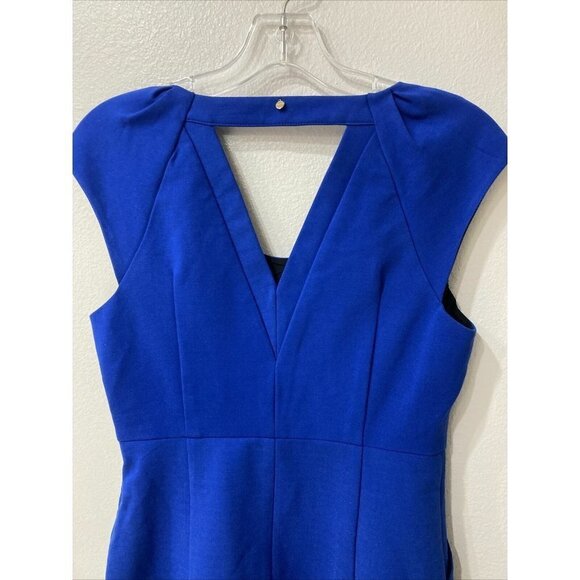 Harlyn size medium fit flare short blue party dress cut out V-back scoop neck - Picture 5 of 9